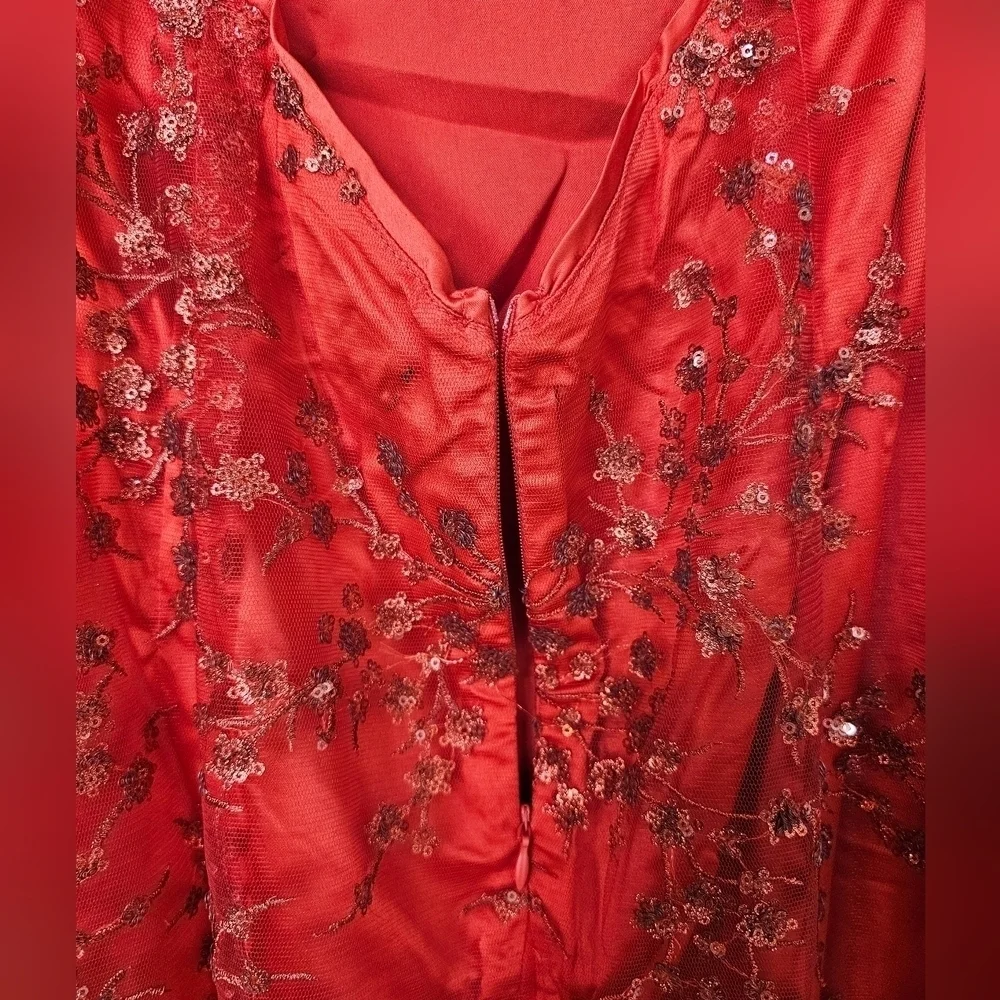 Lulus Blissful Blossoms Red Sequin Backless Embroidered Mesh Maxi Dress - XL